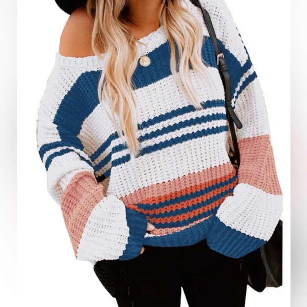 Women’s knit crewneck sweater Multicolor chunky cozy size Small